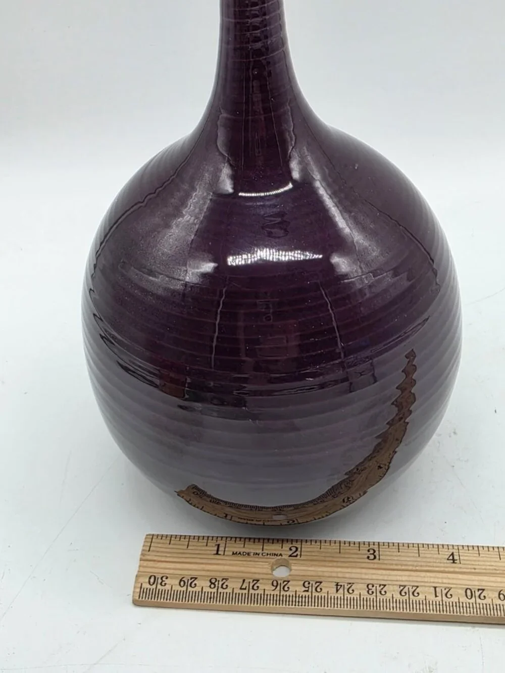 Artisan Made Long Neck Ceramic Vase Eggplant Plumb Colored MCM Boho Contemporary